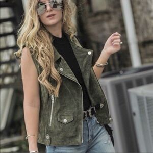 Blank NYC Suede Moto Vest Women’s S Small Khaki-Grey Motorcycle Jacket
